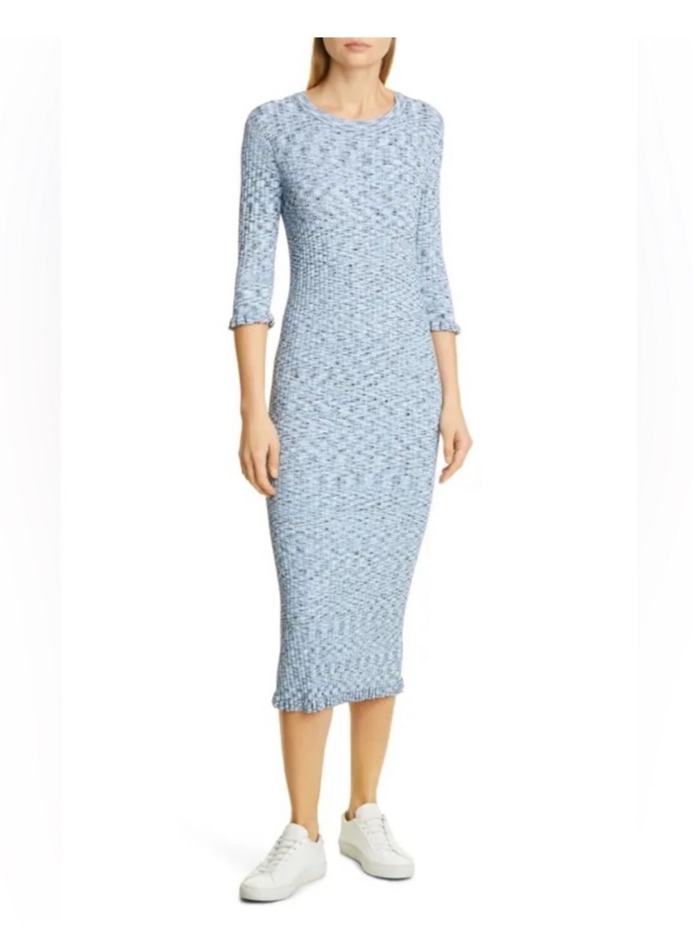 Veronica Beard Richie Rib Three Quarter Sleeve Dress In Blue Multi Size Small